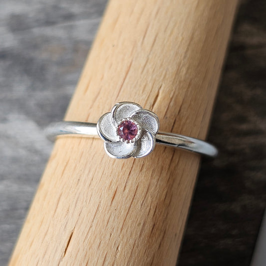 Spinning Danish 925 Sterling Silver Flower & Pink Stone Stacking Ring SPJ Hans Henrik Nygaard