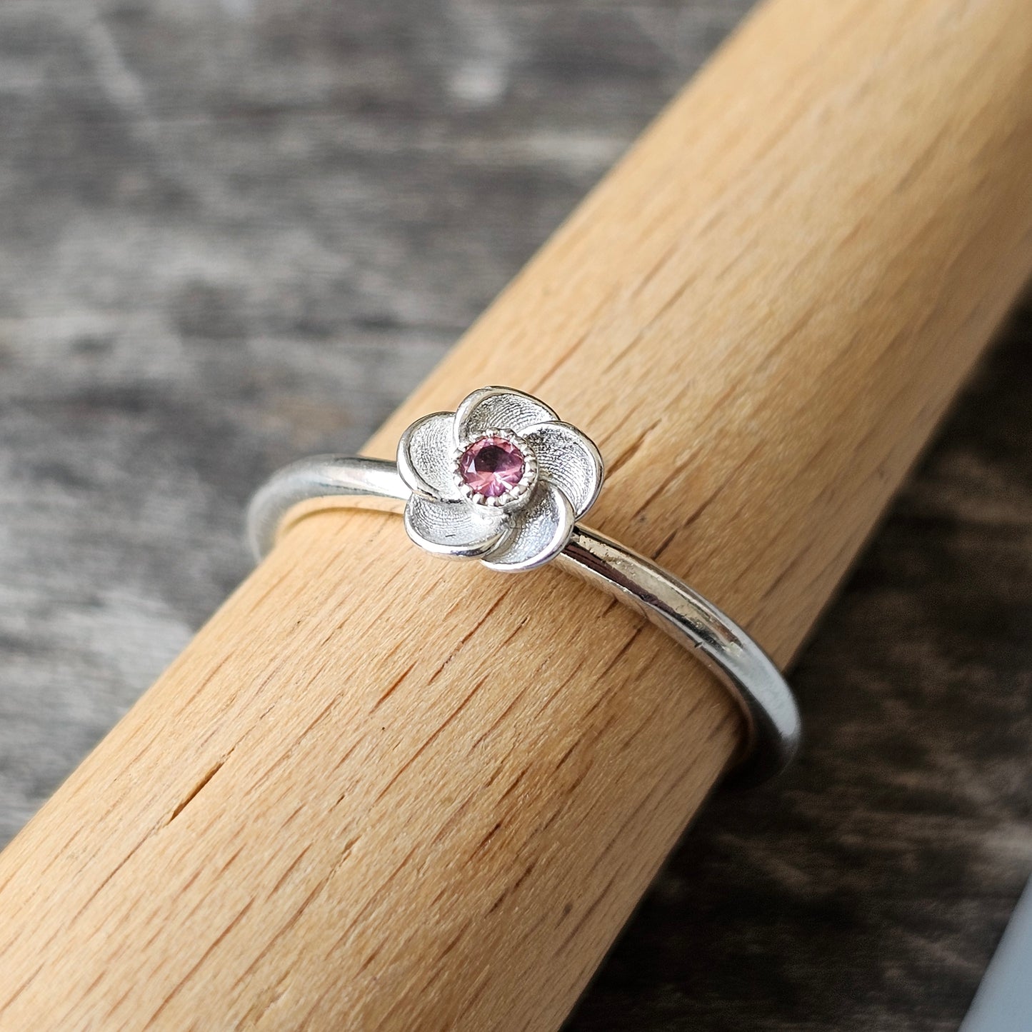 Spinning Danish 925 Sterling Silver Flower & Pink Stone Stacking Ring SPJ Hans Henrik Nygaard