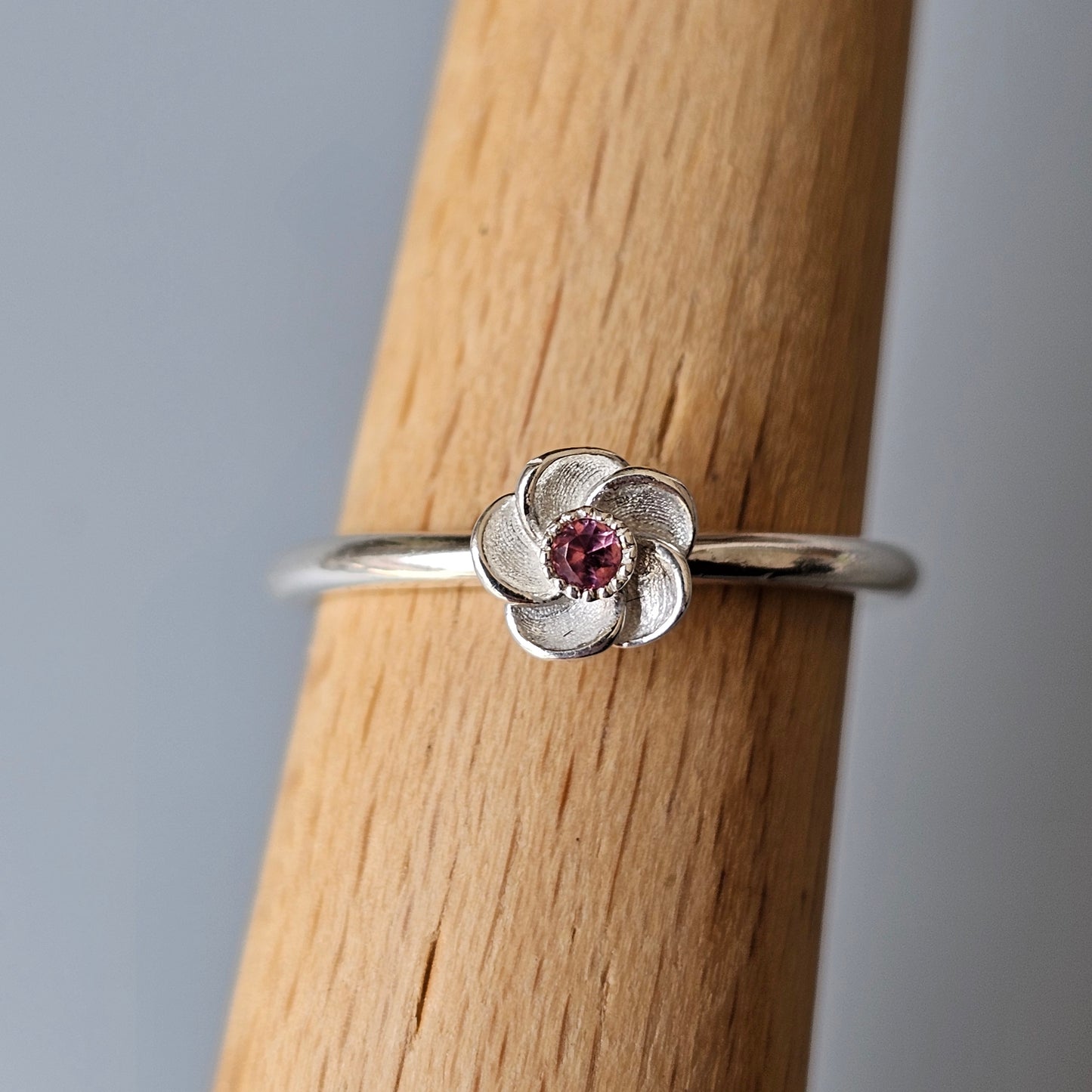 Spinning Danish 925 Sterling Silver Flower & Pink Stone Stacking Ring SPJ Hans Henrik Nygaard