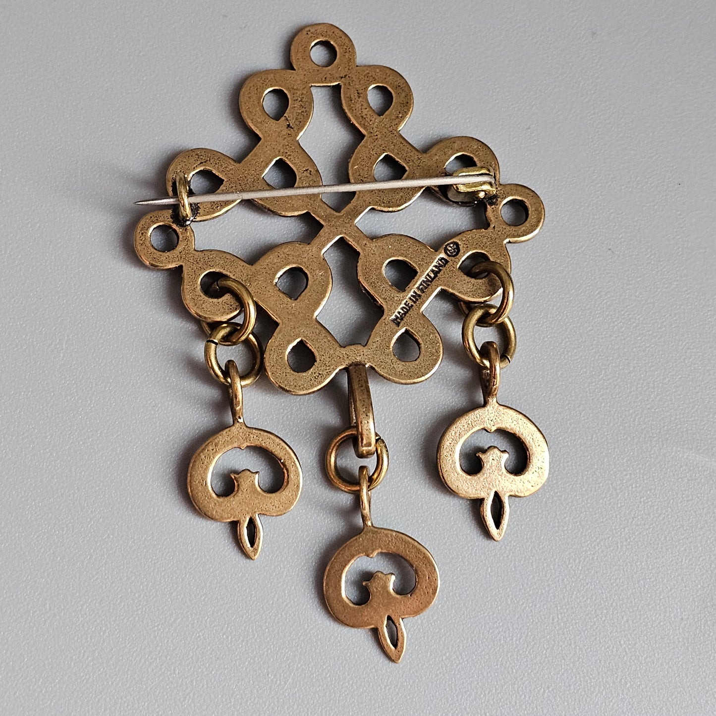 Vintage Kalevala Koru Finland Bronze Middle Ages Era Style Knot Dangly Brooch