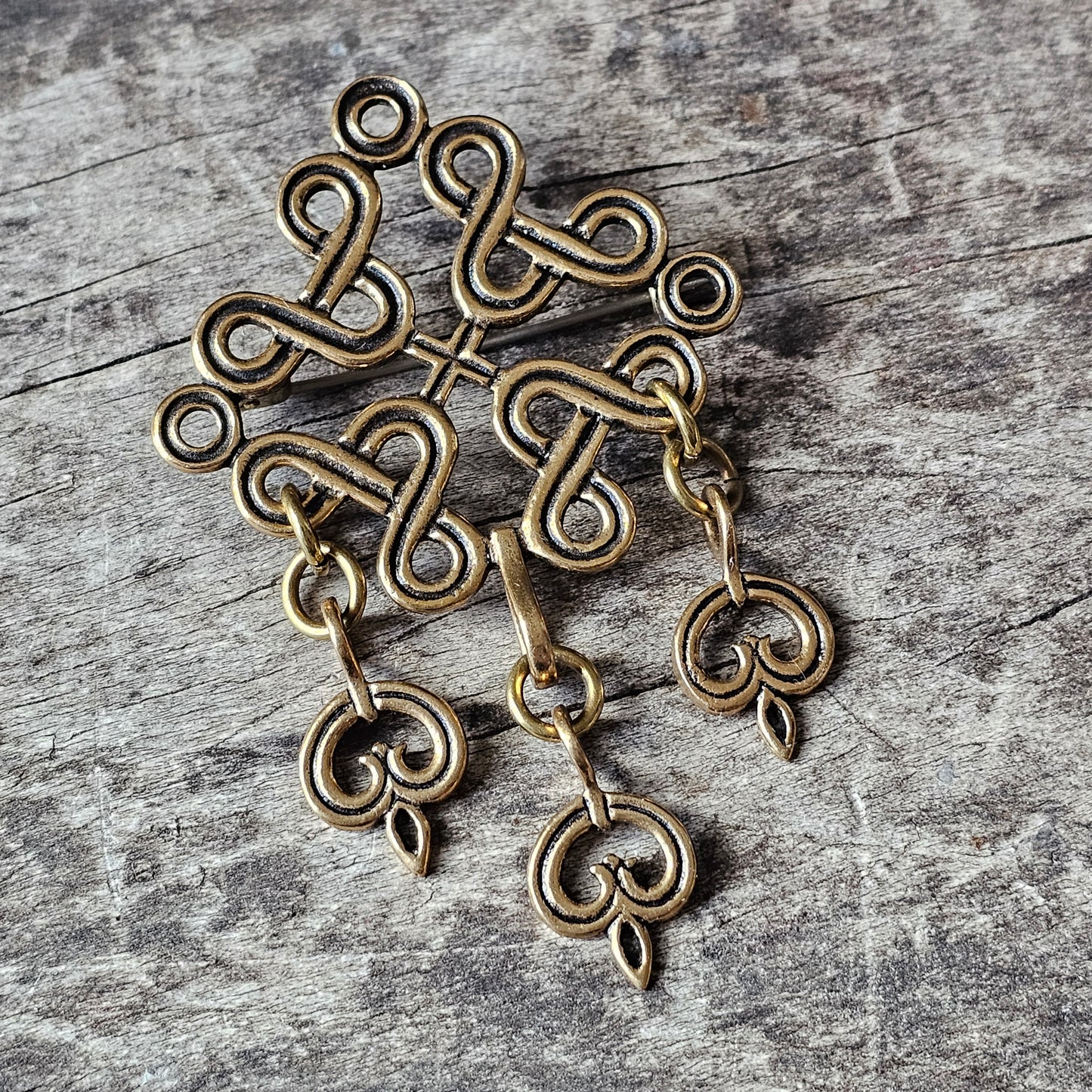 Vintage Kalevala Koru Finland Bronze Middle Ages Era Style Knot Dangly Brooch