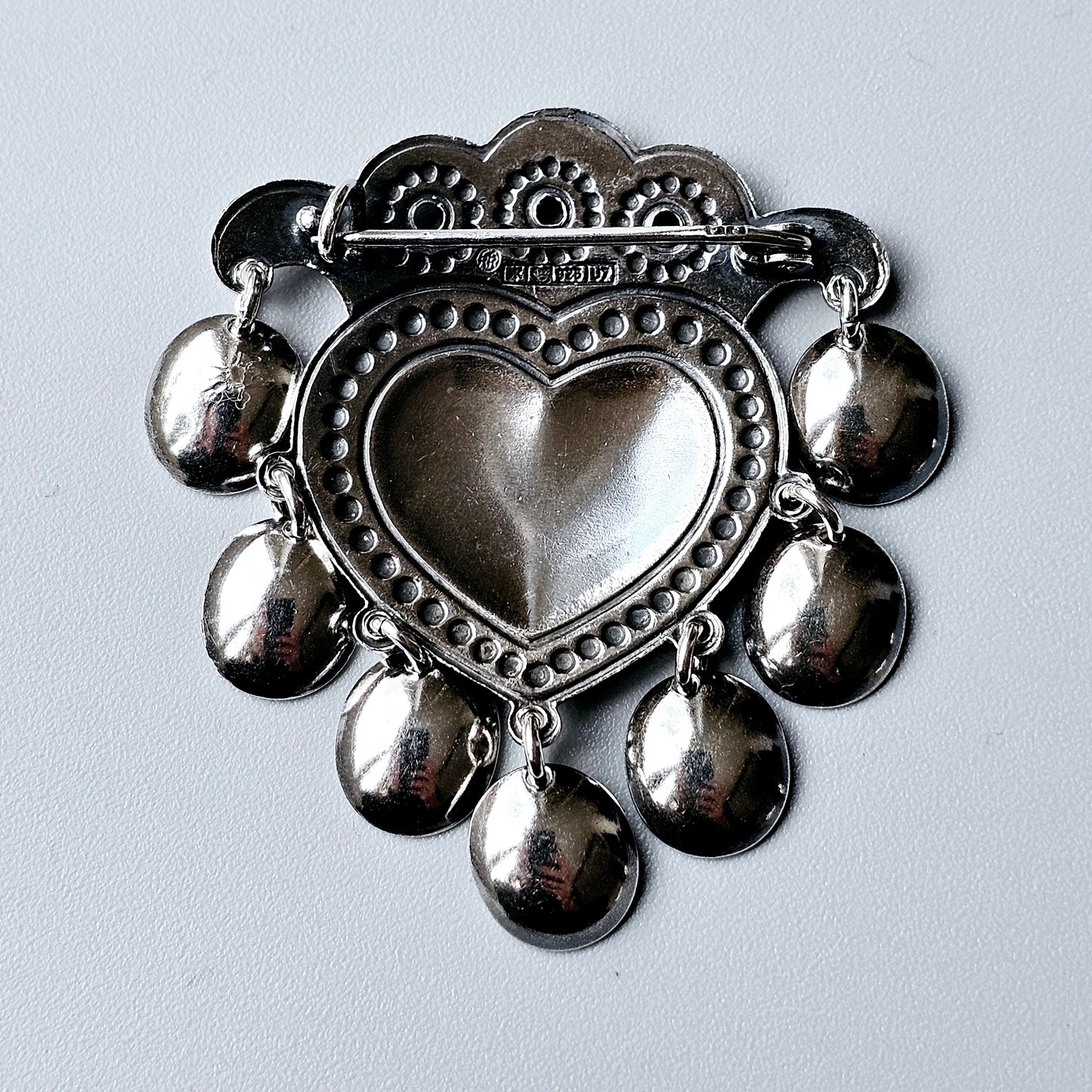 Vintage 1970s Finnish Kalevala Koru Sterling Silver SALT Heart Solje Brooch Designed by Germund Paaer 1973