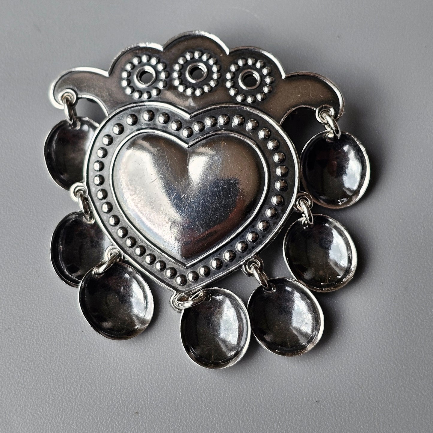 Vintage 1970s Finnish Kalevala Koru Sterling Silver SALT Heart Solje Brooch Designed by Germund Paaer 1973