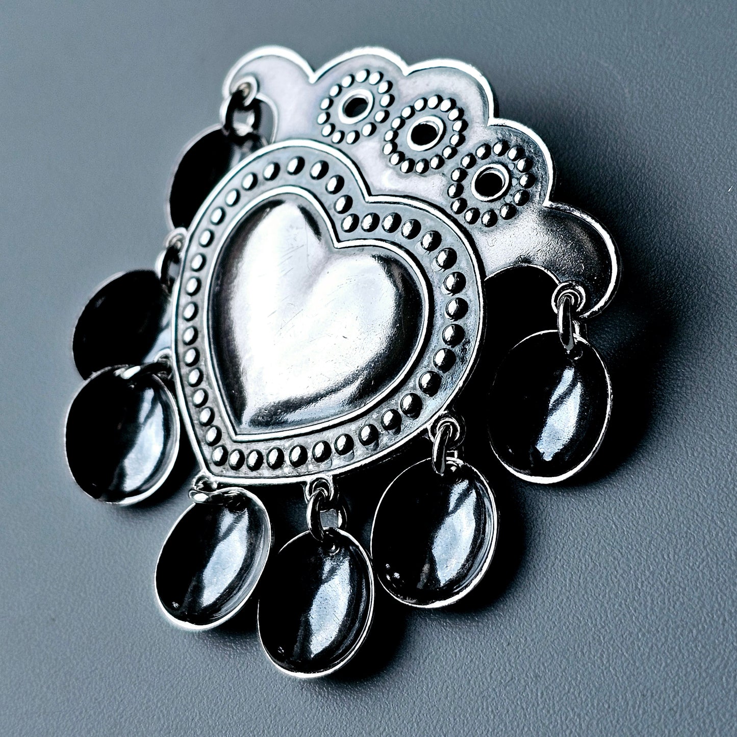 Vintage 1970s Finnish Kalevala Koru Sterling Silver SALT Heart Solje Brooch Designed by Germund Paaer 1973