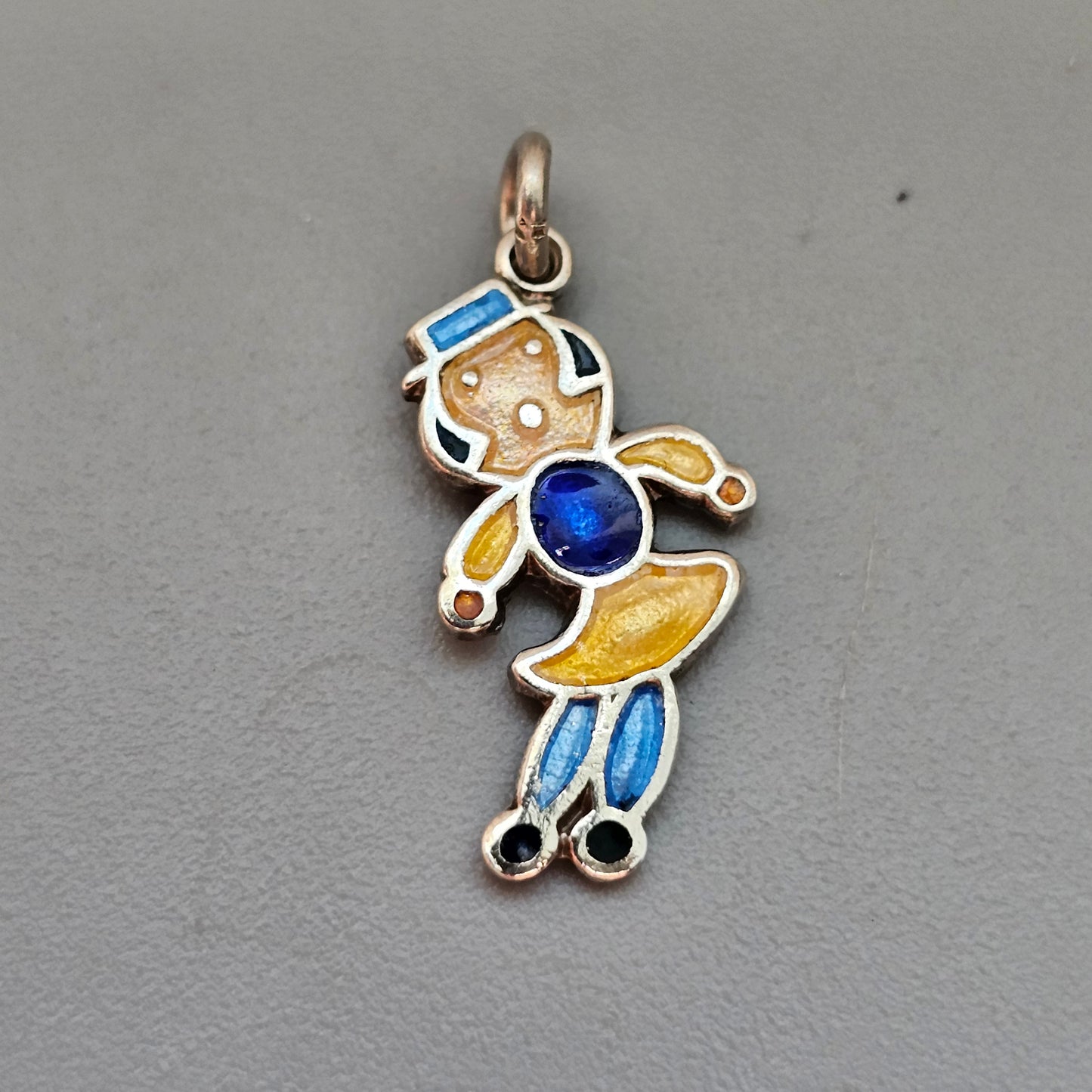 Small Vintage Silver Enamel Ragdoll Girl Bracelet Charm Pendant