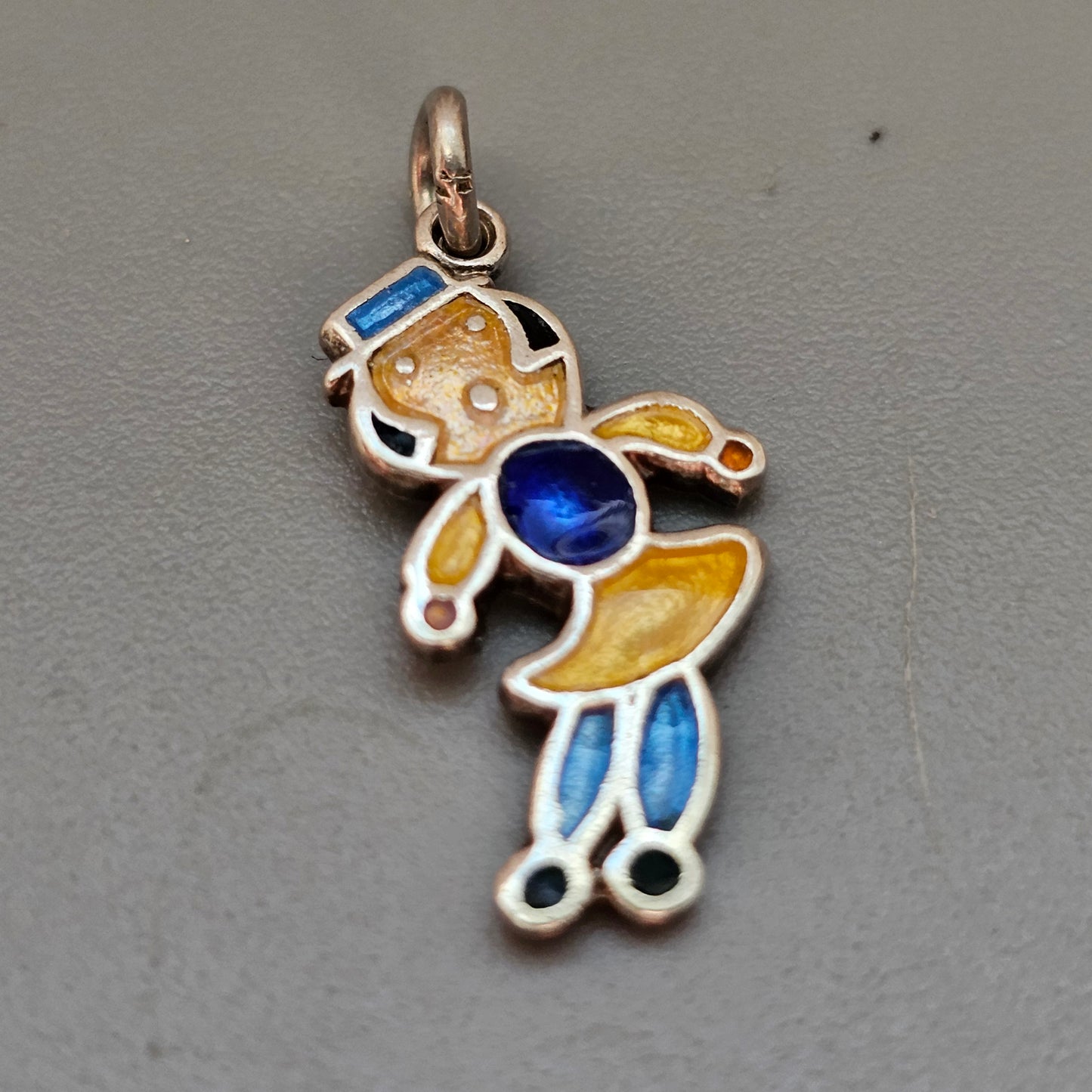 Small Vintage Silver Enamel Ragdoll Girl Bracelet Charm Pendant