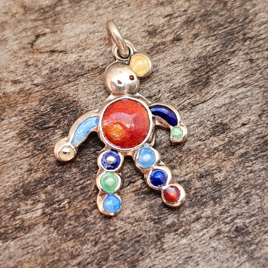 Small Vintage Silver Enamel Clown Bracelet Charm Pendant