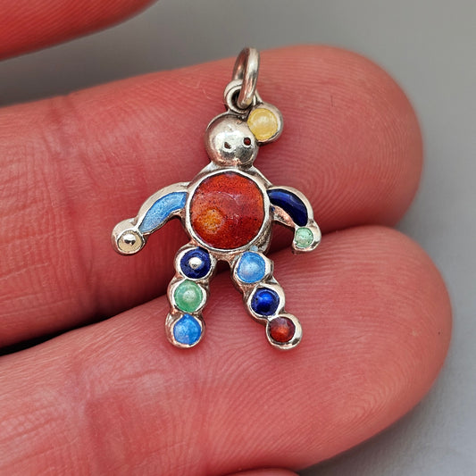 Small Vintage Silver Enamel Clown Bracelet Charm Pendant
