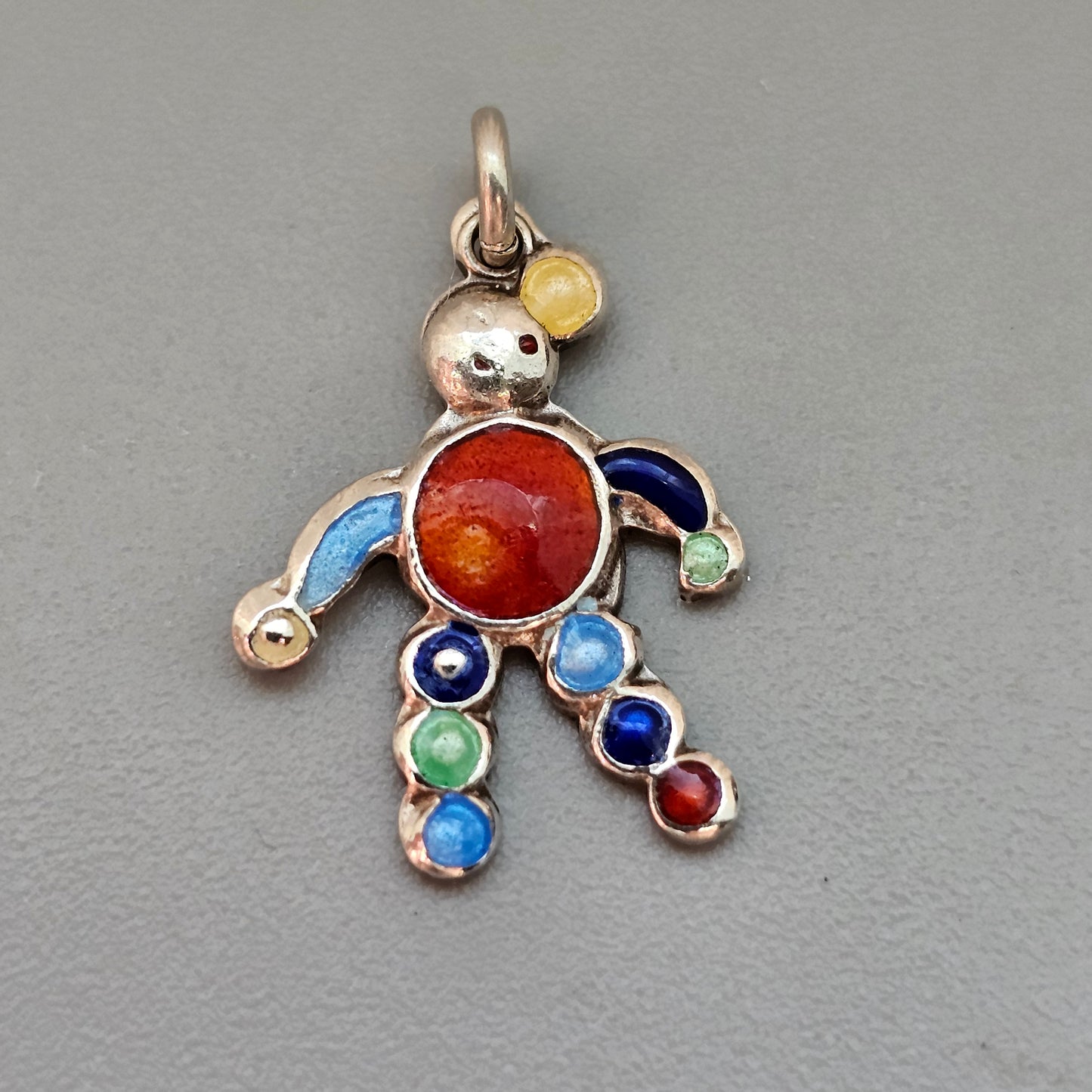 Small Vintage Silver Enamel Clown Bracelet Charm Pendant