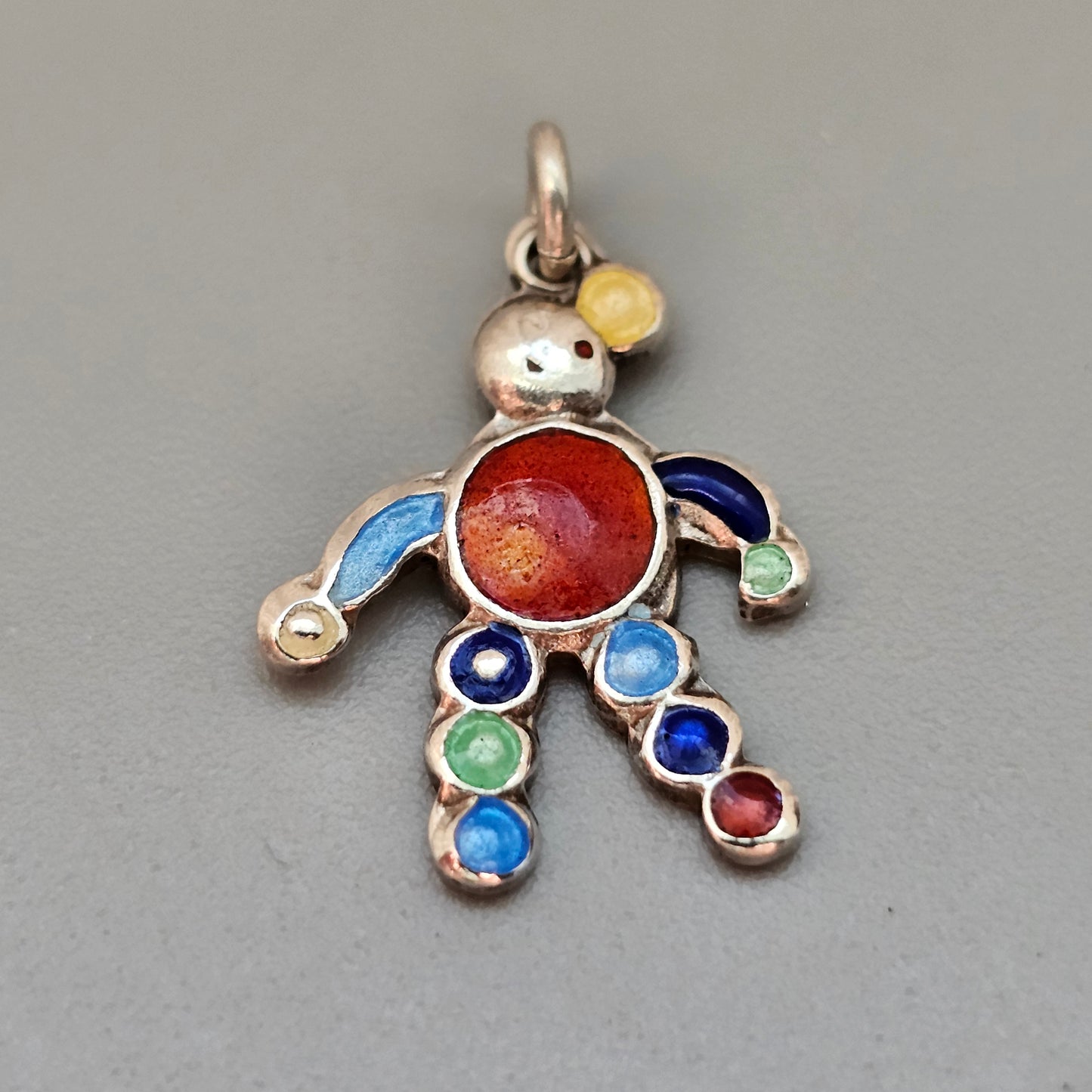 Small Vintage Silver Enamel Clown Bracelet Charm Pendant