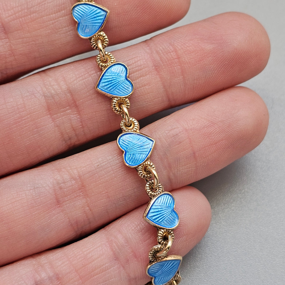 Vintage Extra Small Arne Nordlie Norwegian Silver Gilt Blue Enamel Heart Bracelet