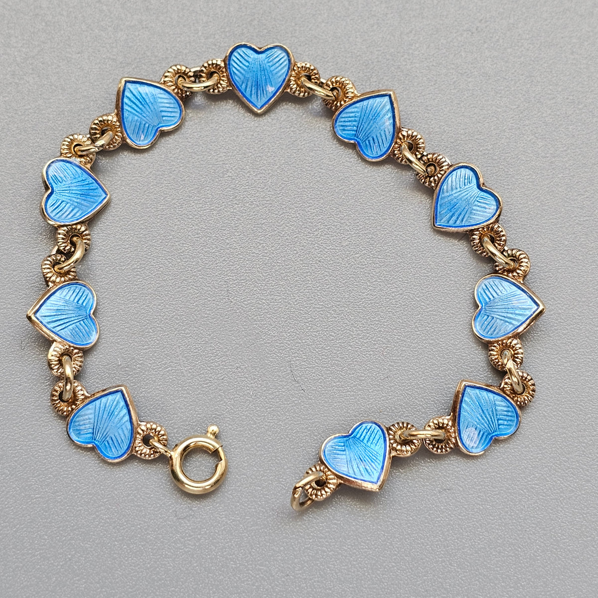 Vintage Extra Small Arne Nordlie Norwegian Silver Gilt Blue Enamel Heart Bracelet