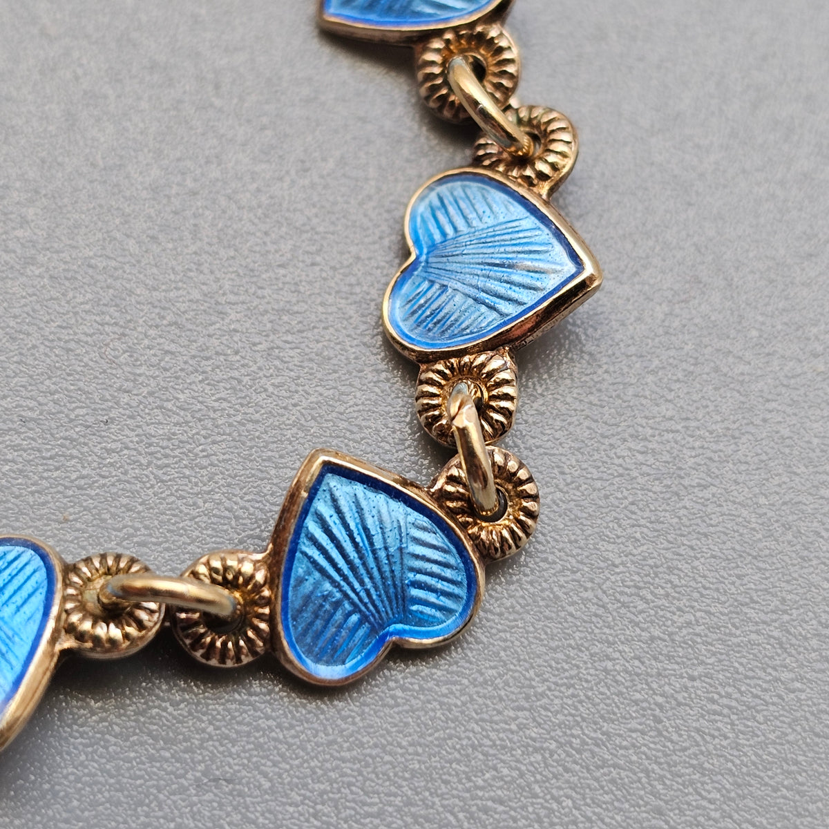 Vintage Extra Small Arne Nordlie Norwegian Silver Gilt Blue Enamel Heart Bracelet