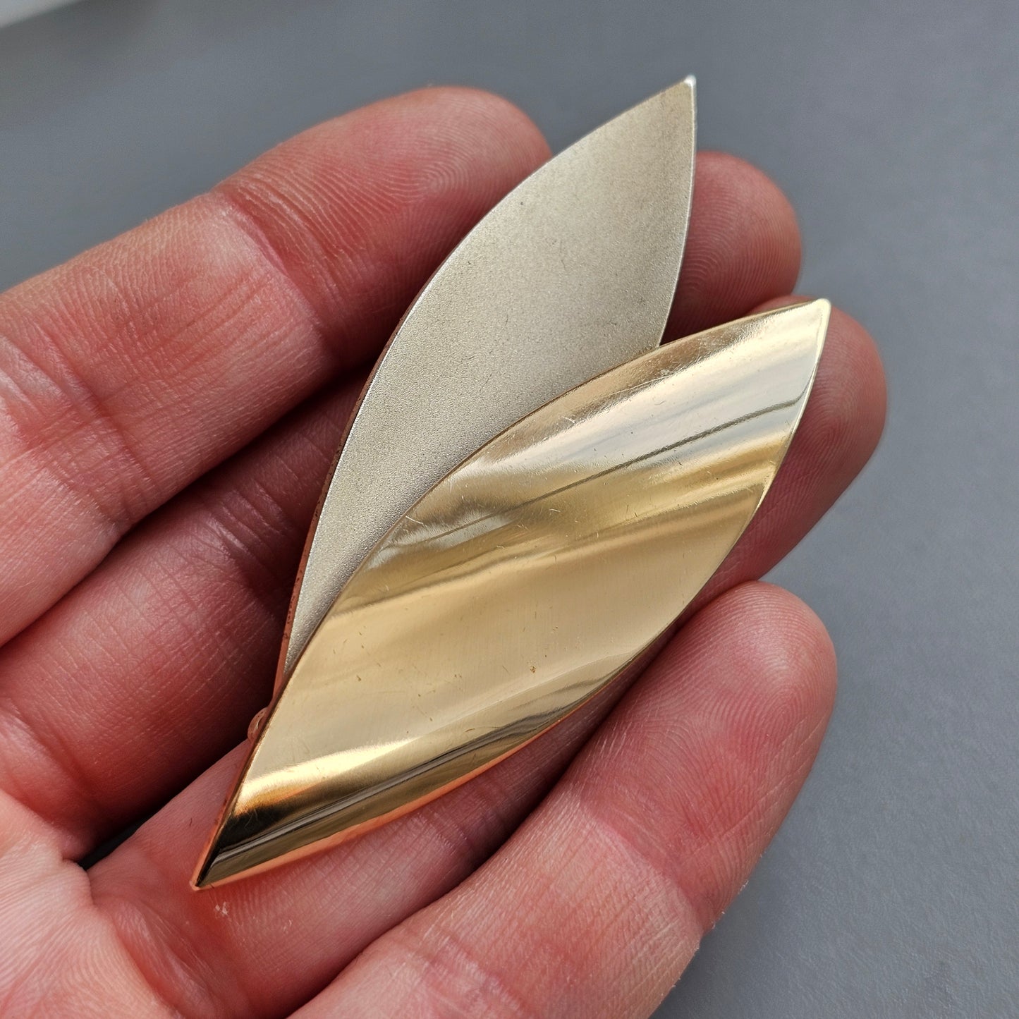 Contemporary Finnish Gilded Silver Leaf Brooch — Modern Scandinavian Design