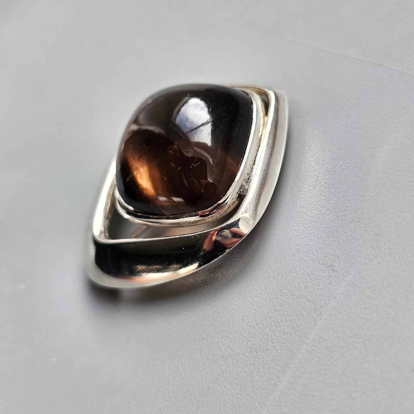 1960s Scandinavian Modernist Silver & Smoky Quartz Stone Brooch — Erik Granit Finland 1963