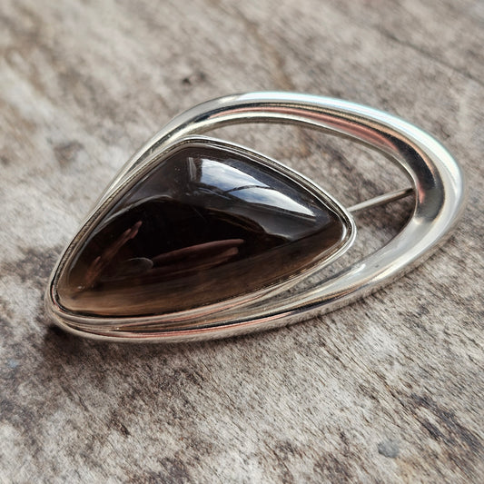 1960s Finnish Modernist Silver Brooch with Smoky Quartz — Erik Granit & Co 1962