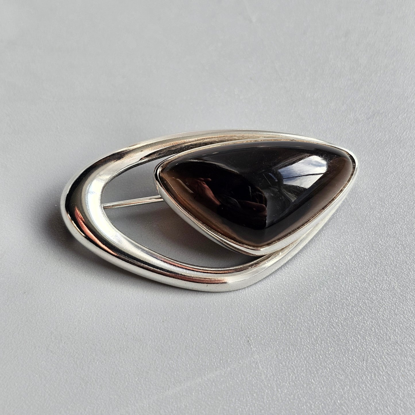 1960s Finnish Modernist Silver Brooch with Smoky Quartz — Erik Granit & Co 1962