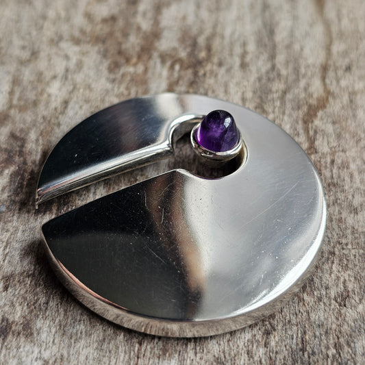 Vintage Modernist Finnish Silver & Amethyst Brooch by Holger Lindström 1964