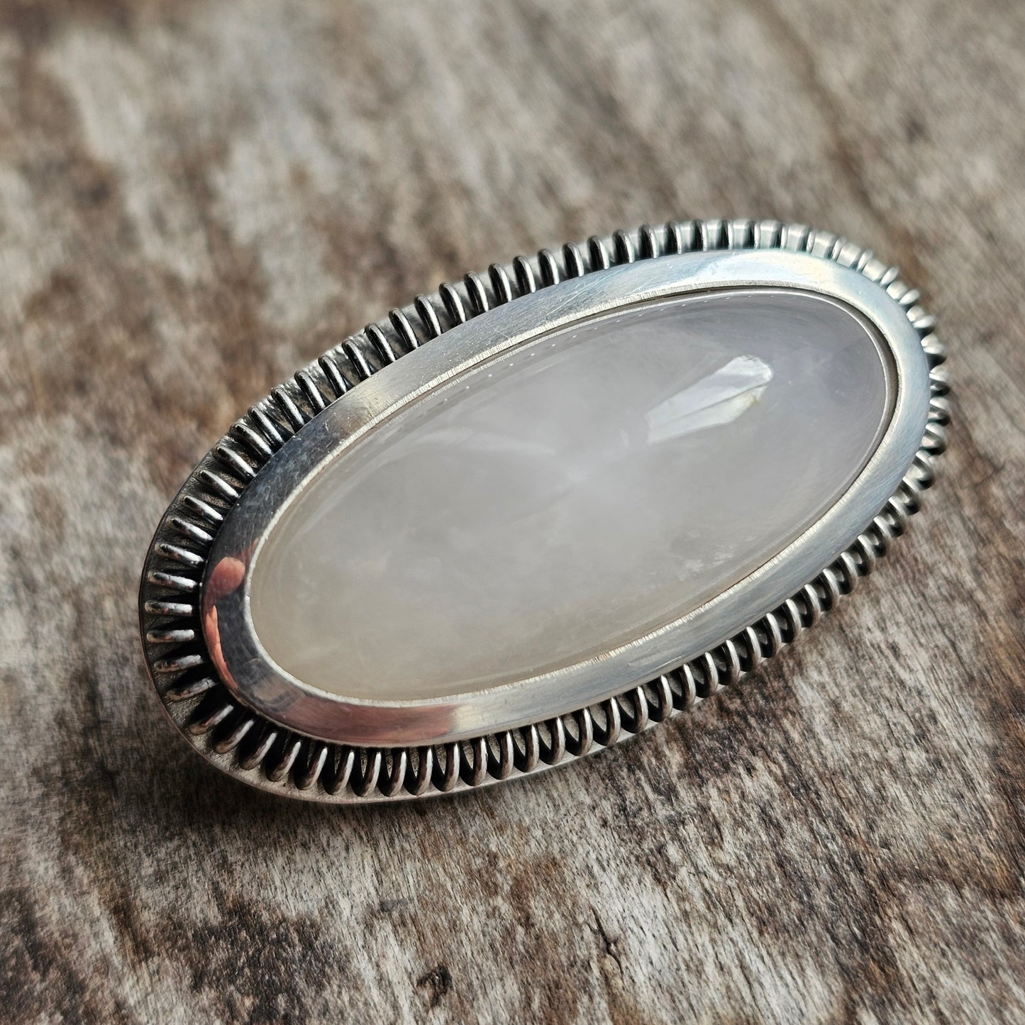 Finnish 60s 70s Modernist Silver & Snow Quartz Brooch by Martti Viikinniemi