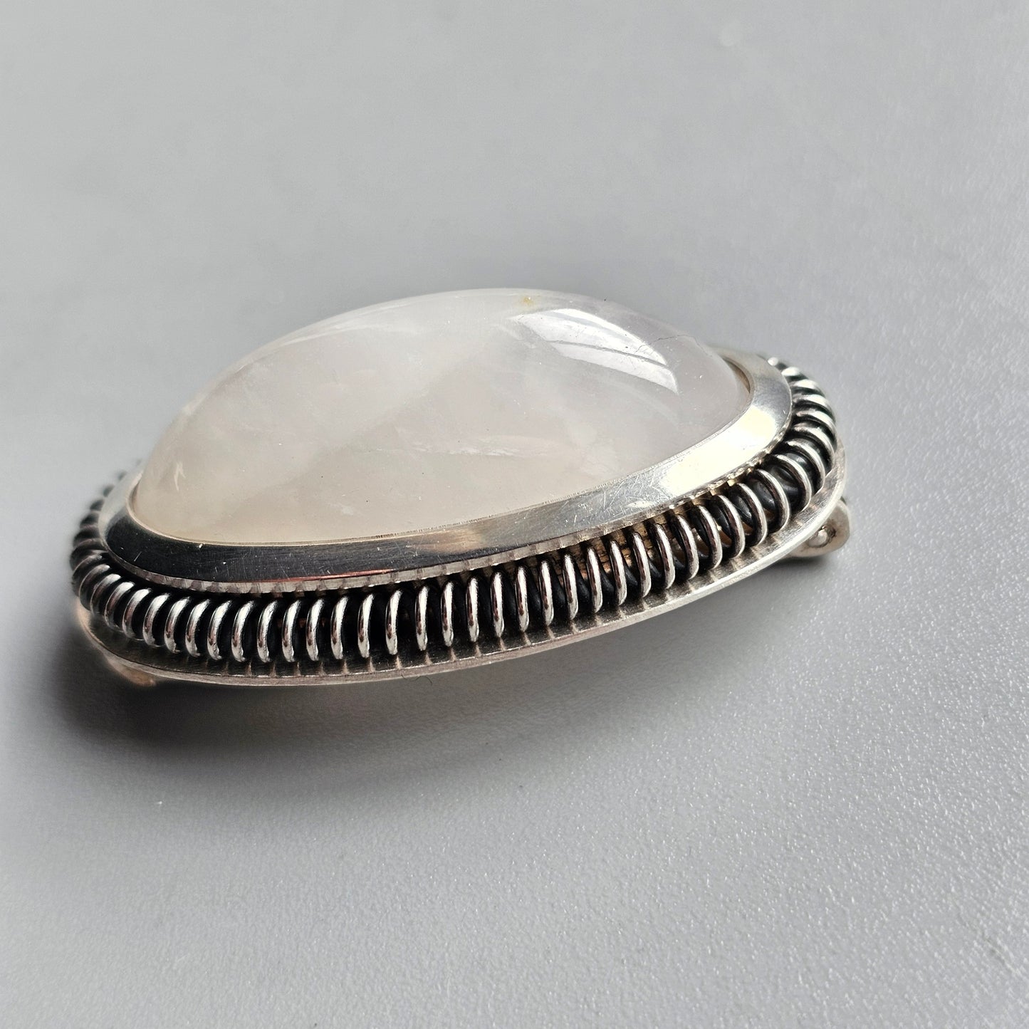 Finnish 60s 70s Modernist Silver & Snow Quartz Brooch by Martti Viikinniemi