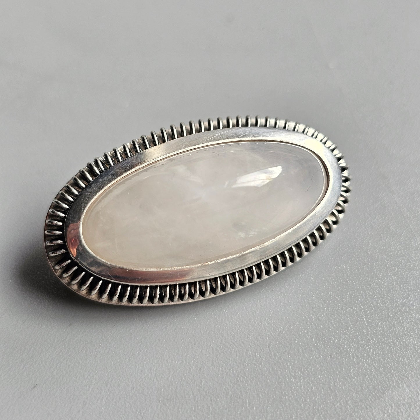 Finnish 60s 70s Modernist Silver & Snow Quartz Brooch by Martti Viikinniemi