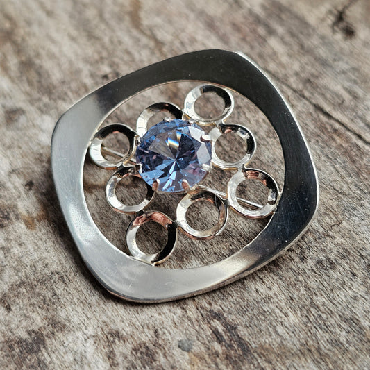 1960s Finnish Modernist Silver & Blue Spinel Brooch by Kultaseppä Salovaara — 1967