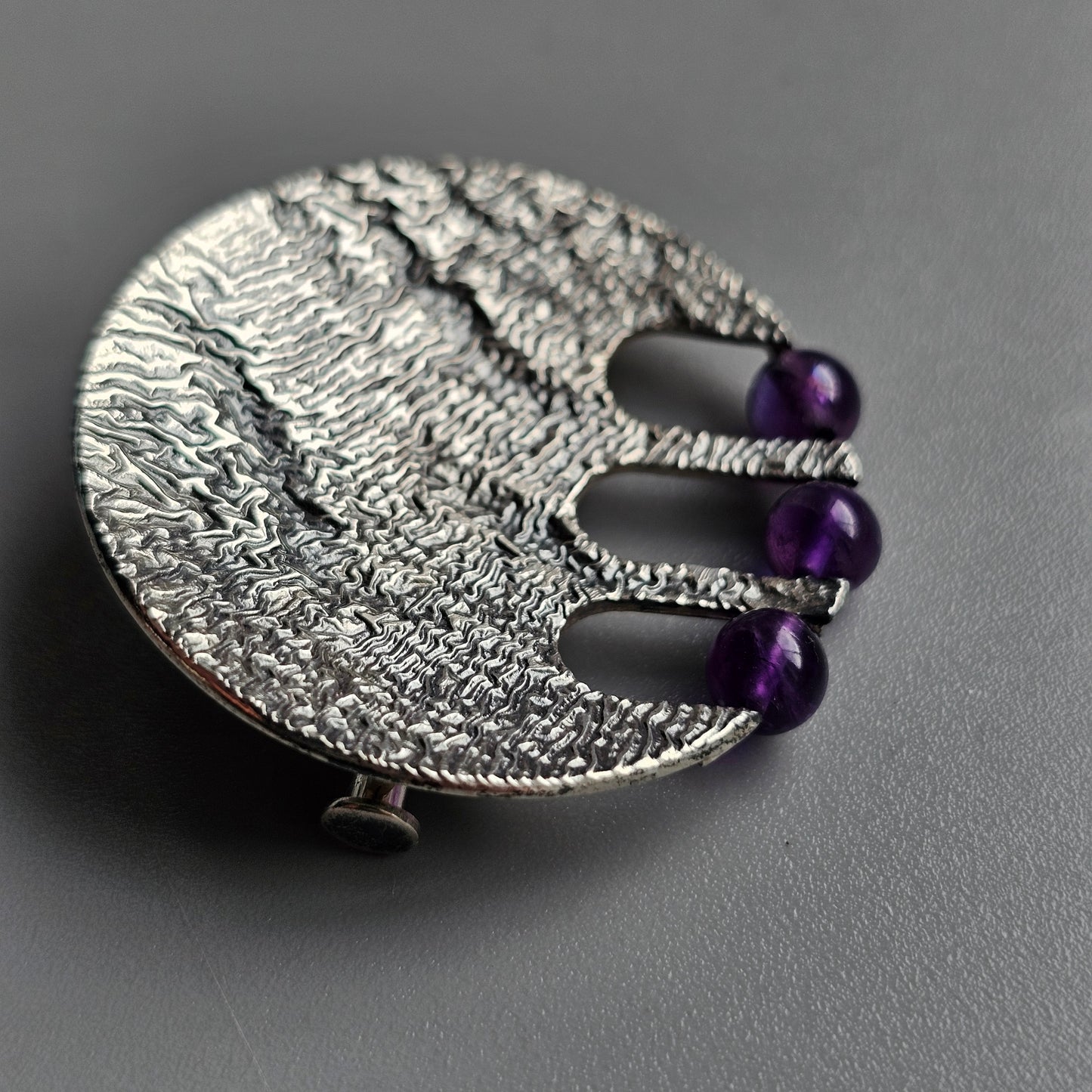 60s 70s Modernist Silver & Purple Amethyst Brooch by Martti Viikinniemi