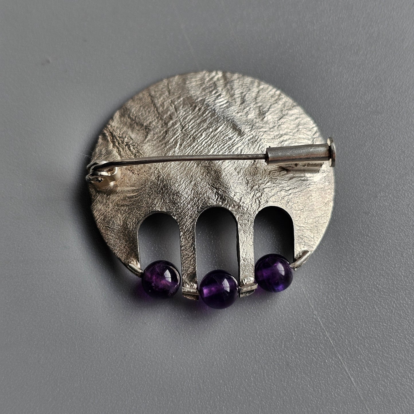 60s 70s Modernist Silver & Purple Amethyst Brooch by Martti Viikinniemi