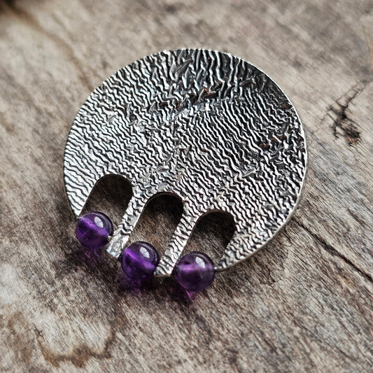 60s 70s Modernist Silver & Purple Amethyst Brooch by Martti Viikinniemi