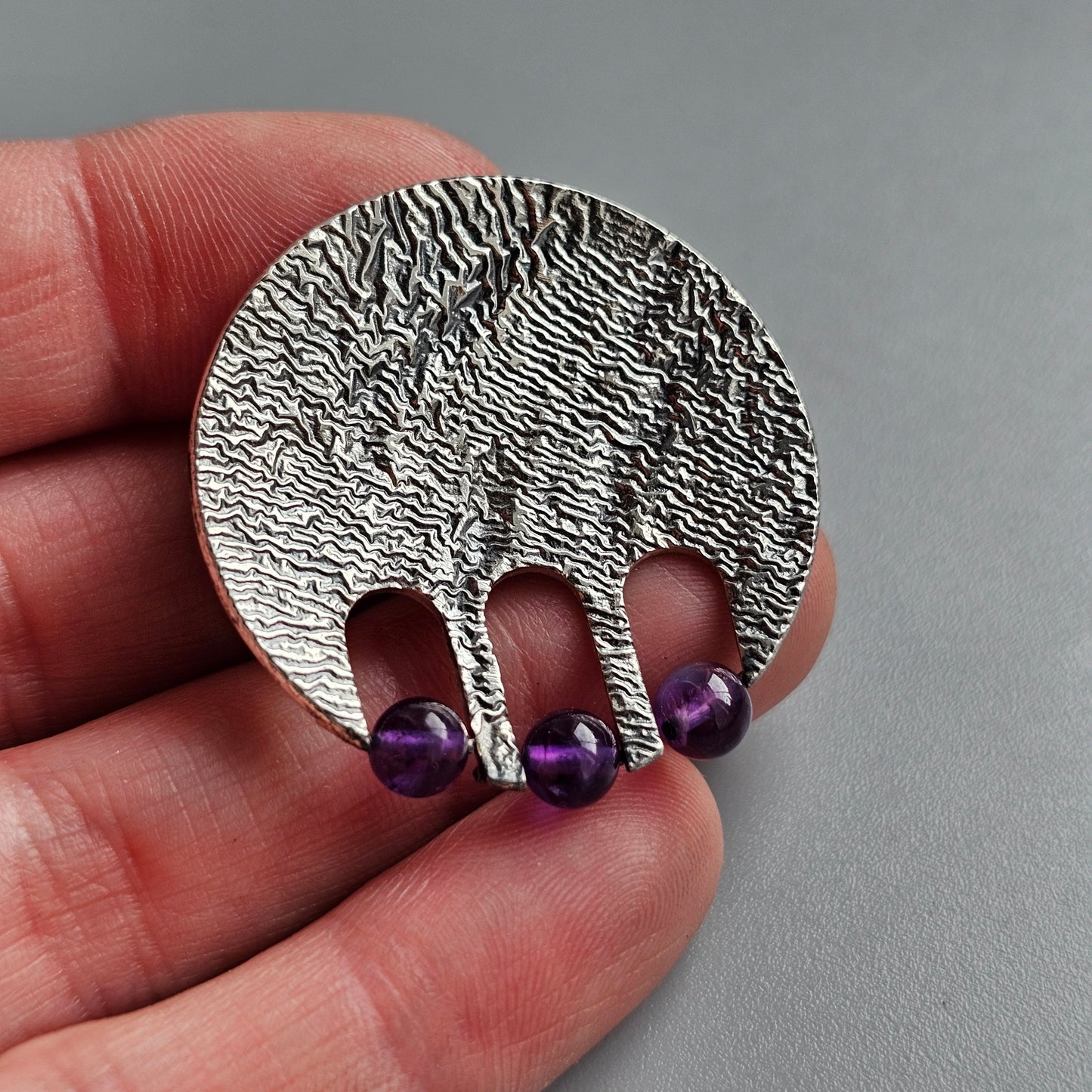 60s 70s Modernist Silver & Purple Amethyst Brooch by Martti Viikinniemi