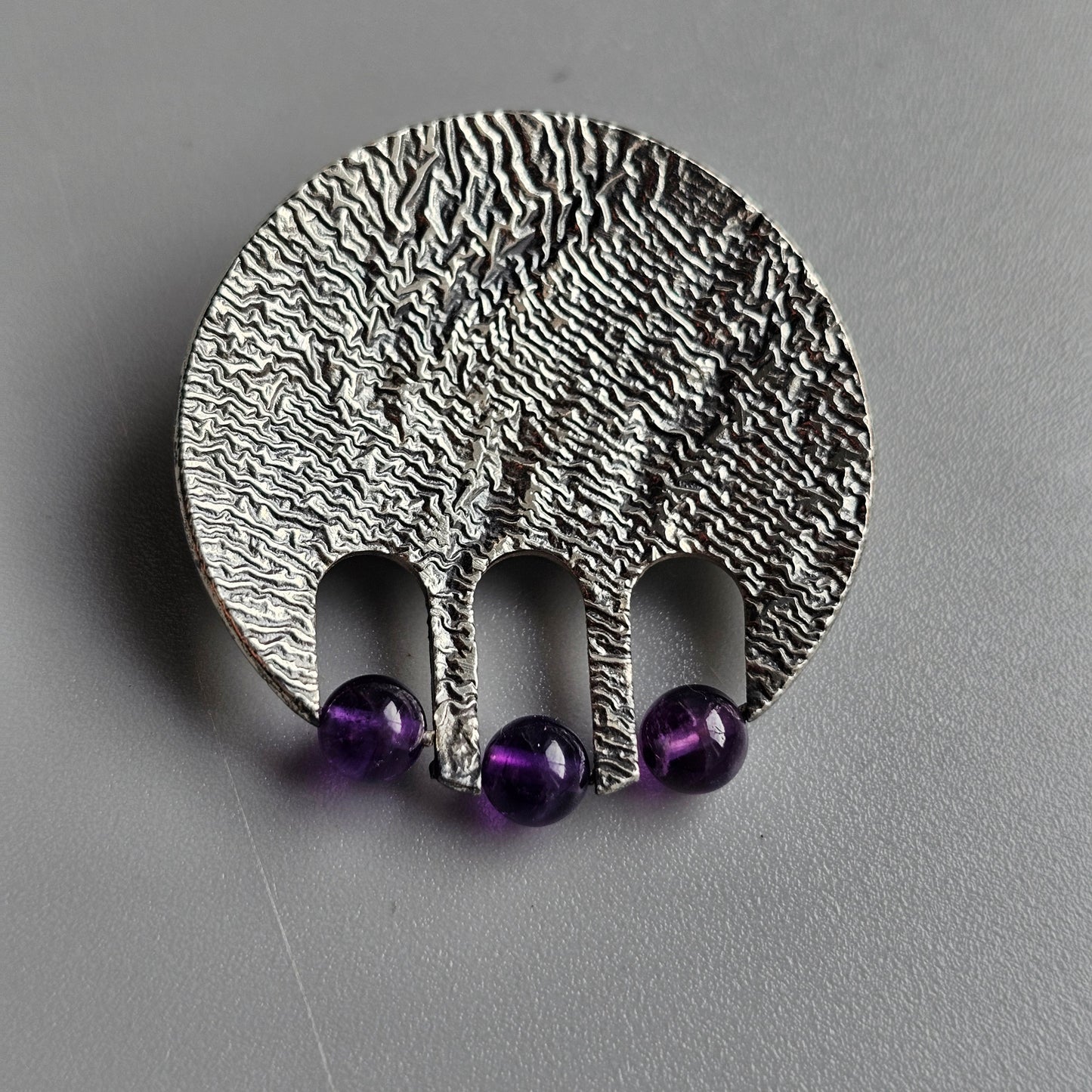 60s 70s Modernist Silver & Purple Amethyst Brooch by Martti Viikinniemi