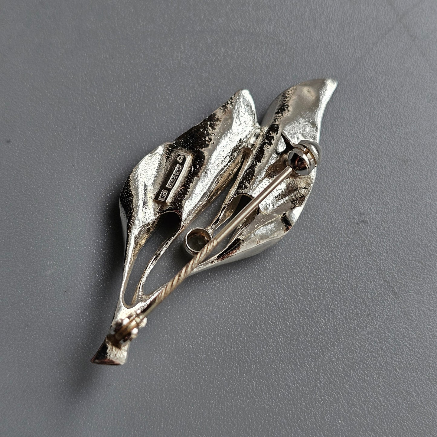 Valo-Koru Finnish Modernist Sterling Silver & Rock Crystal Leaf Brooch — 1988