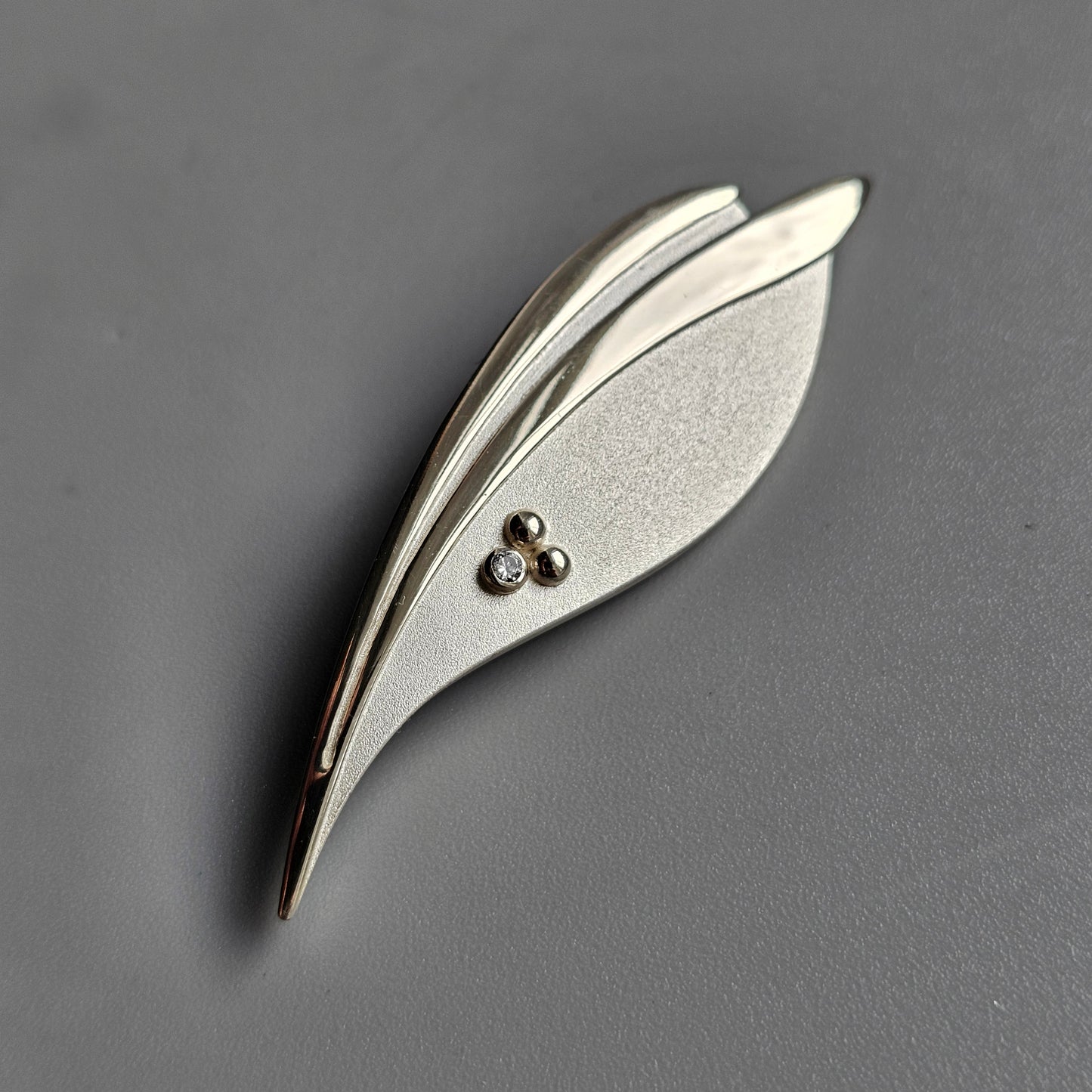 Contemporary Finnish Sterling Silver Leaf Brooch with Cubic Zirconia 2001