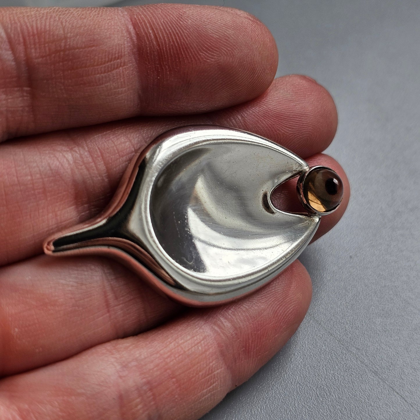 Finnish 1960s Modernist Silver & Smoky Quartz Brooch by Kupittaan Kulta Elis Kauppi 1960