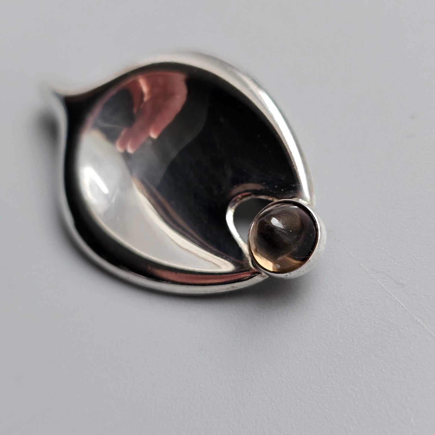 Finnish 1960s Modernist Silver & Smoky Quartz Brooch by Kupittaan Kulta Elis Kauppi 1960