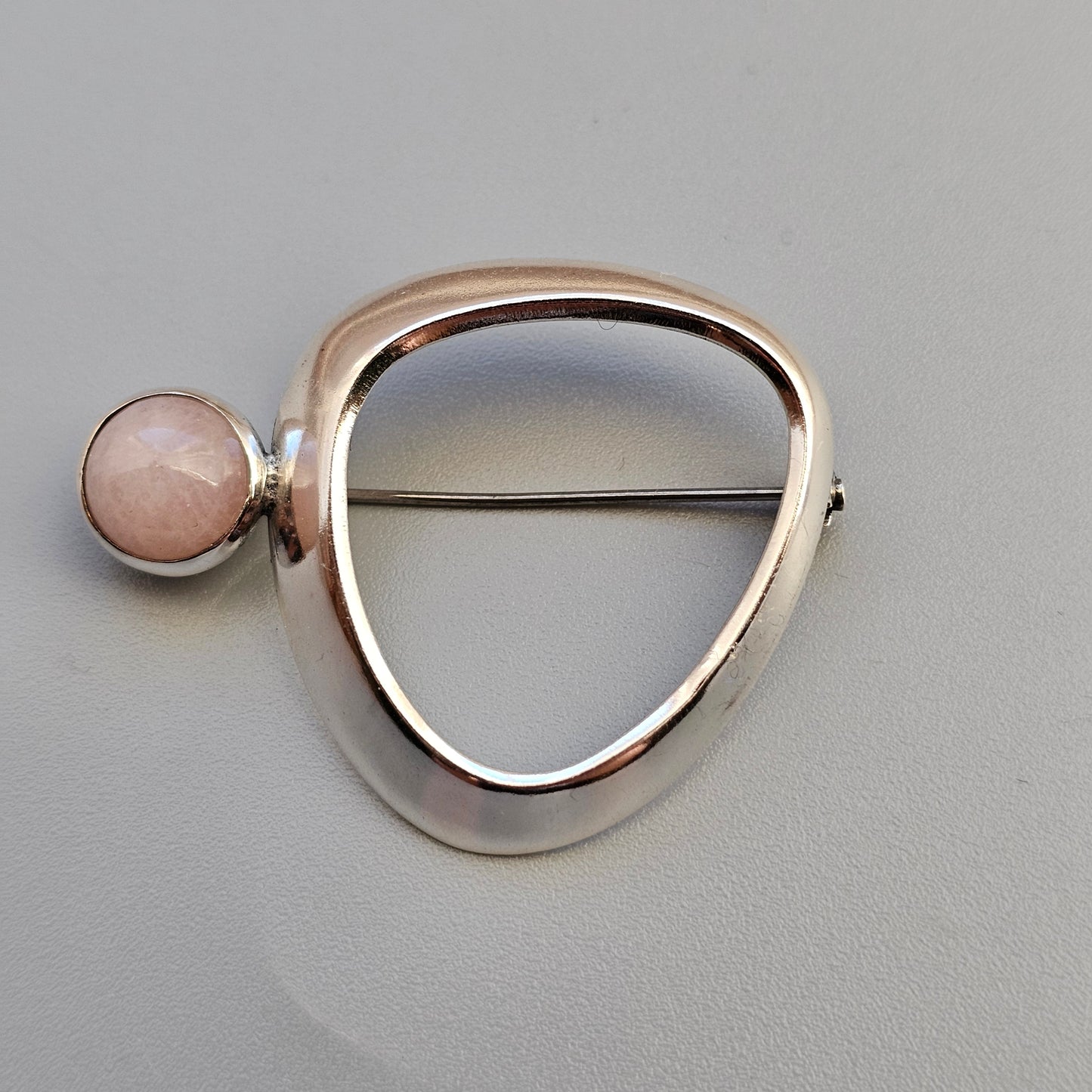 1950s Finnish Modernist Silver & Rose Quartz Brooch 1959