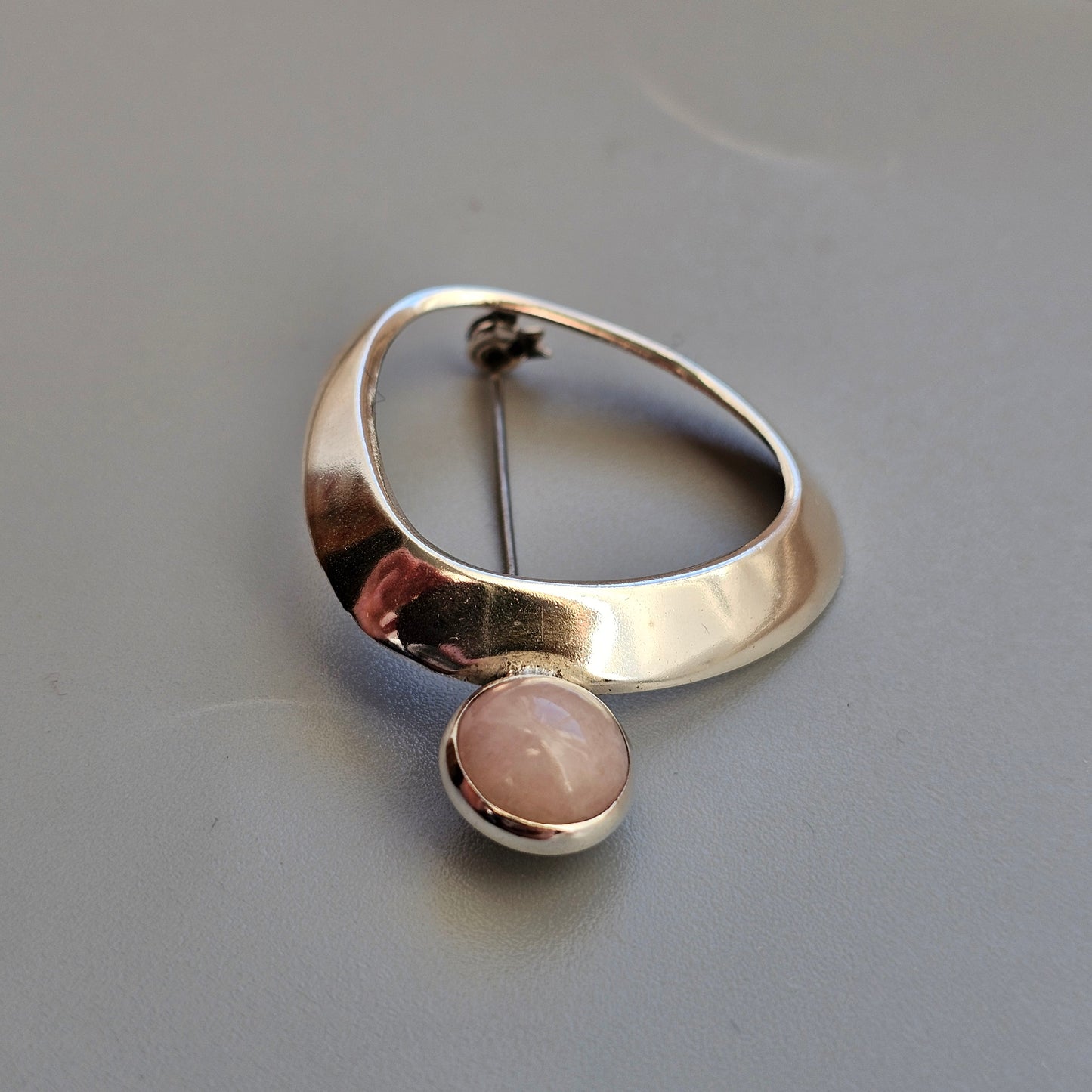 1950s Finnish Modernist Silver & Rose Quartz Brooch 1959