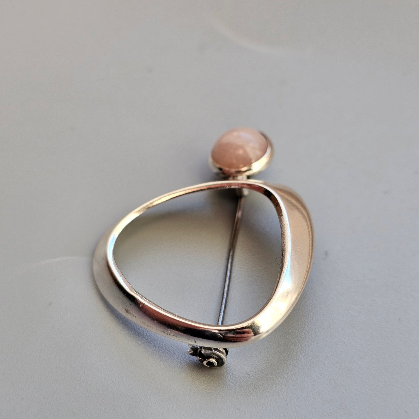 1950s Finnish Modernist Silver & Rose Quartz Brooch 1959