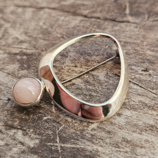 1950s Finnish Modernist Silver & Rose Quartz Brooch 1959