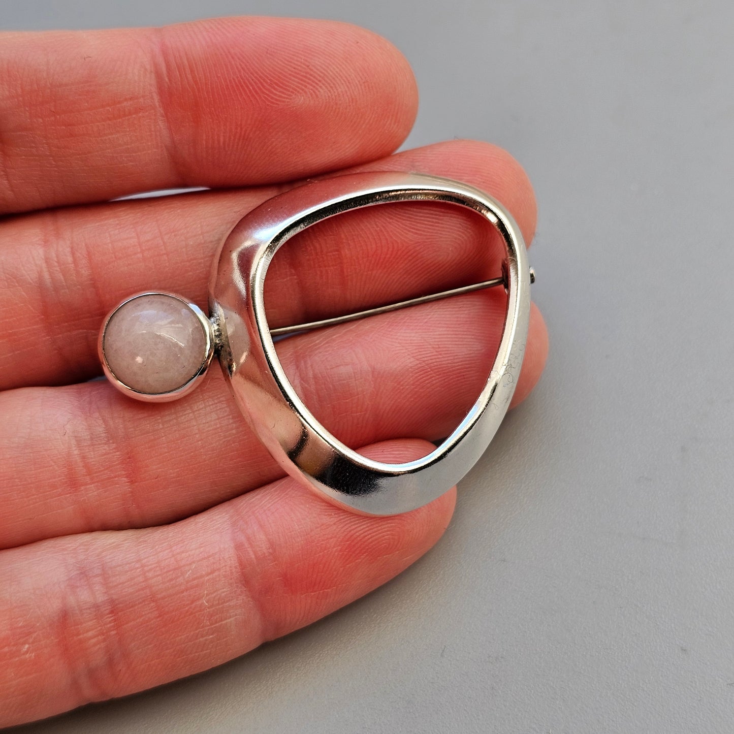 1950s Finnish Modernist Silver & Rose Quartz Brooch 1959
