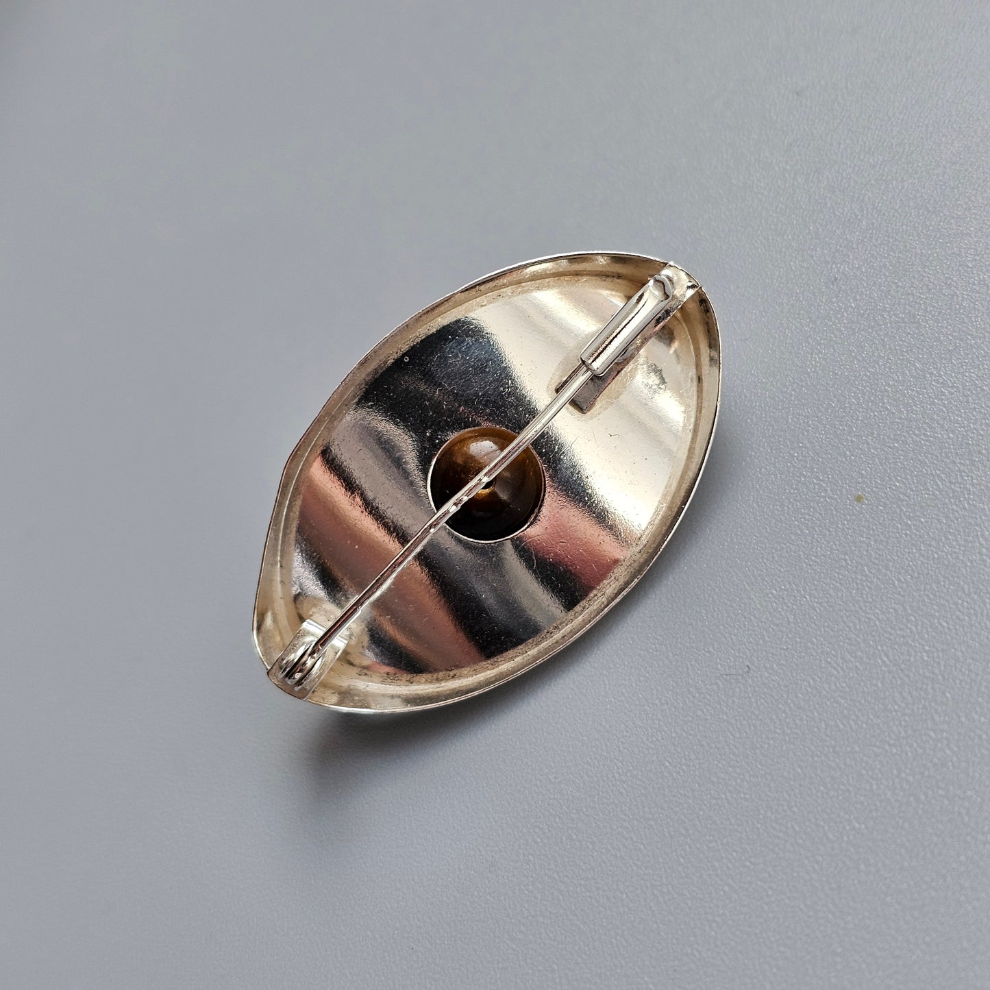 1960s Finnish Modernist Silver & Tiger’s Eye Brooch by Kultaseppä Salovaara 1962