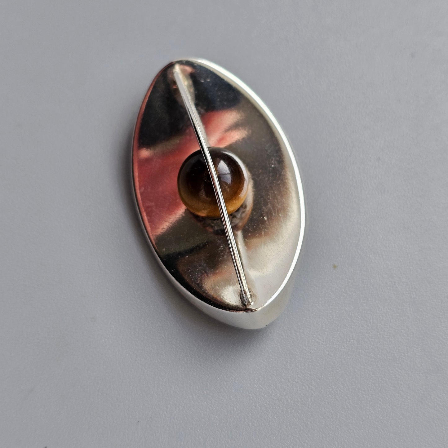 1960s Finnish Modernist Silver & Tiger’s Eye Brooch by Kultaseppä Salovaara 1962