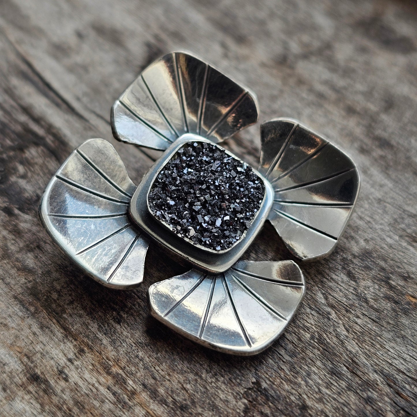 1970s Swedish Modernist Silver & Pyrite Brooch by Victor Janson 1971