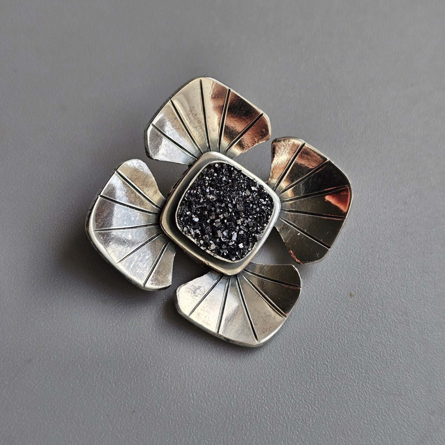 1970s Swedish Modernist Silver & Pyrite Brooch by Victor Janson 1971