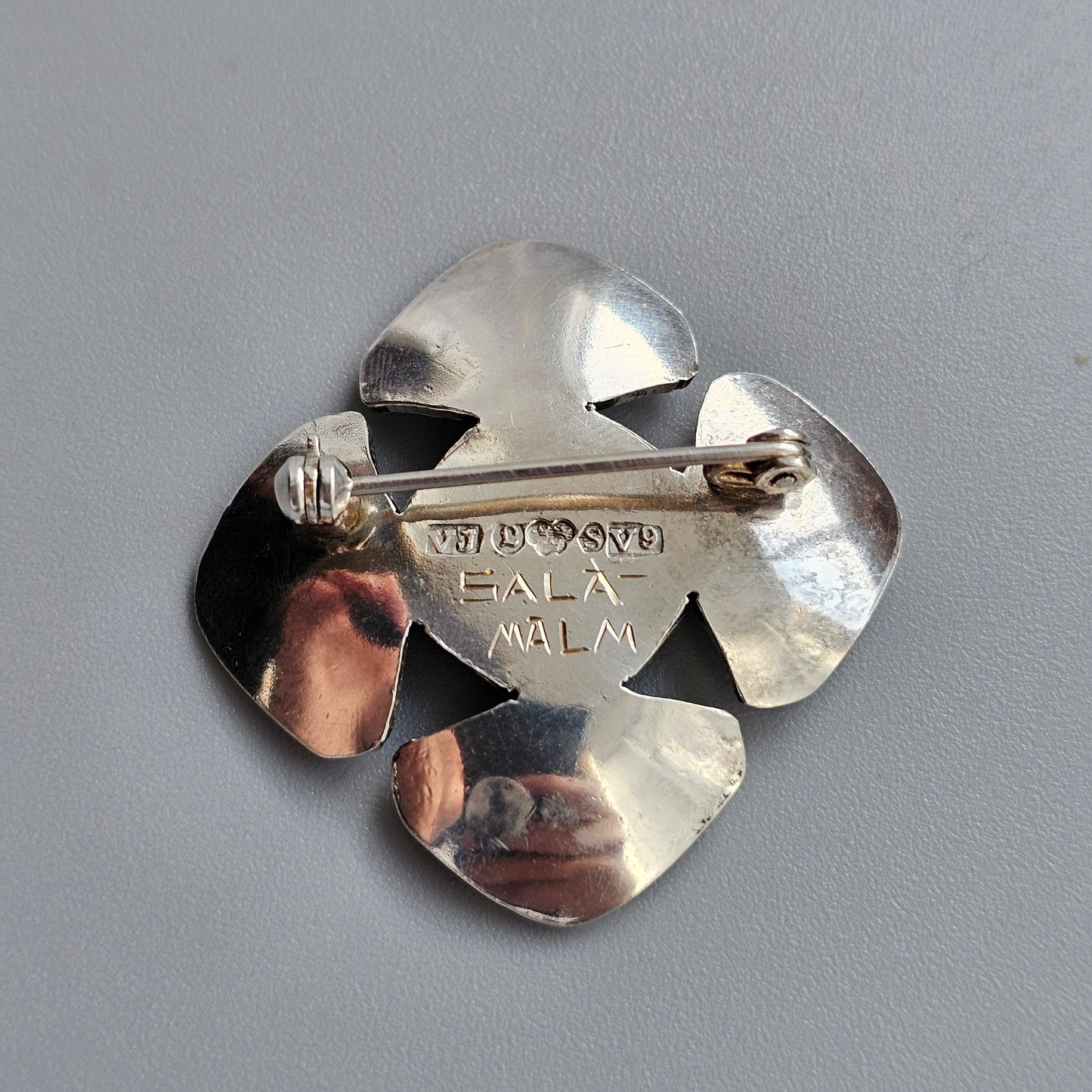 1970s Swedish Modernist Silver & Pyrite Brooch by Victor Janson 1971