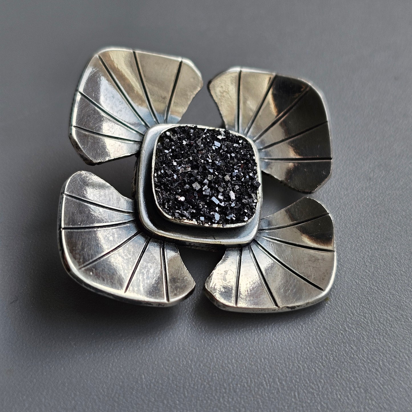 1970s Swedish Modernist Silver & Pyrite Brooch by Victor Janson 1971