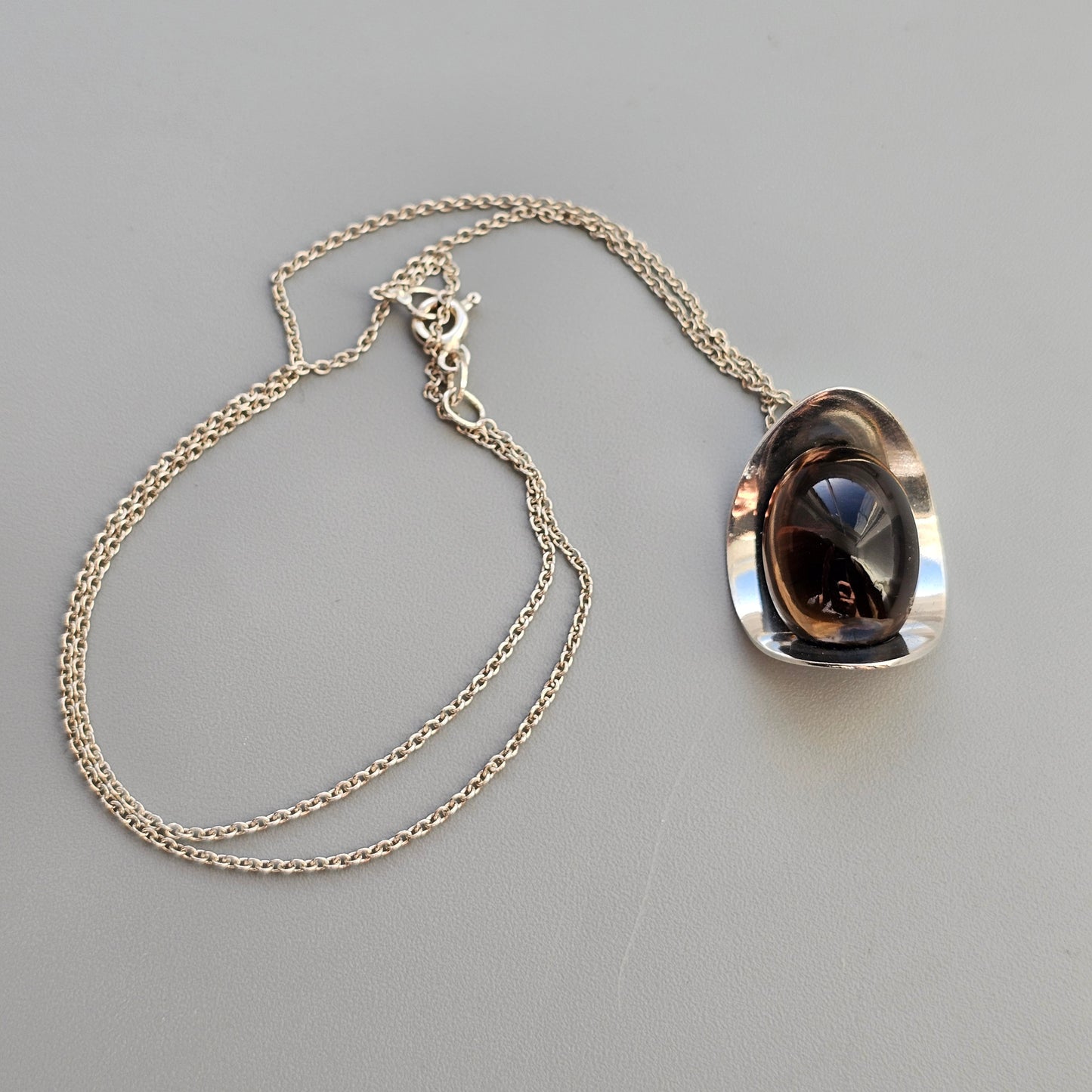 Modernist 60s 70s Finnish Silver Necklace Pendant with Smoky Quartz