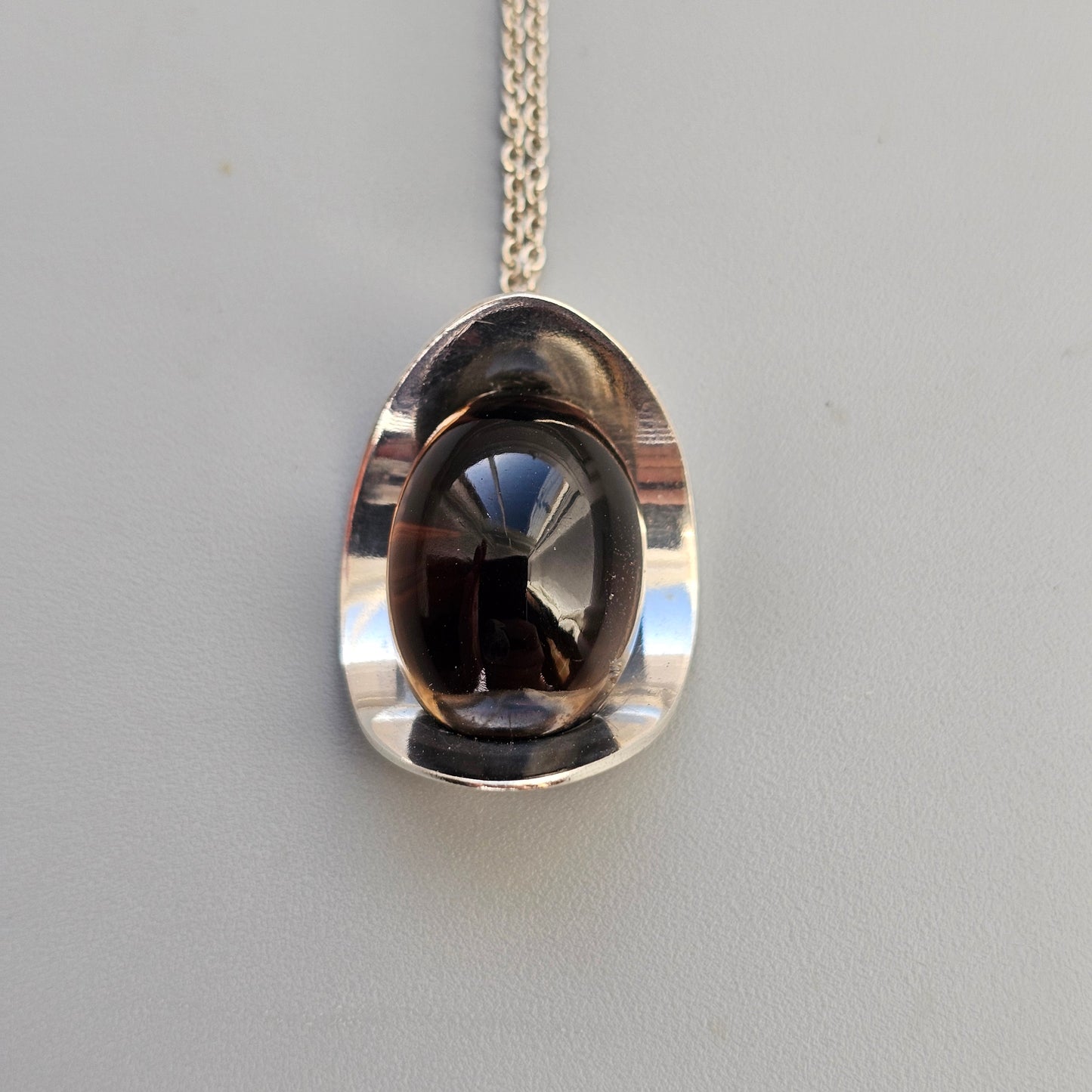 Modernist 60s 70s Finnish Silver Necklace Pendant with Smoky Quartz