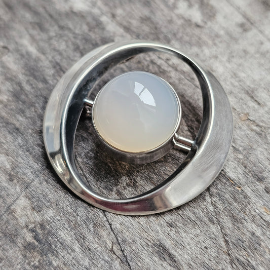 Modernist 1960s Silver & Chalcedony Moonstone Brooch & Necklace Pendant by Erik Granit & Co 1963