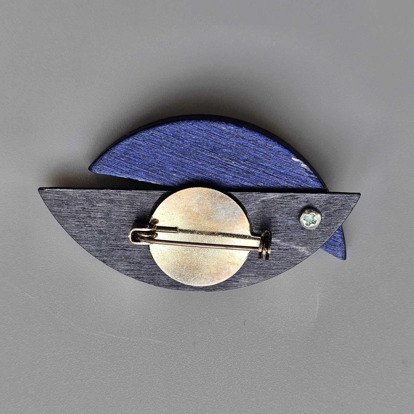 Vintage 1990s Aarikka Finland Blue Wooden Brooch – Modernist Scandinavian Design